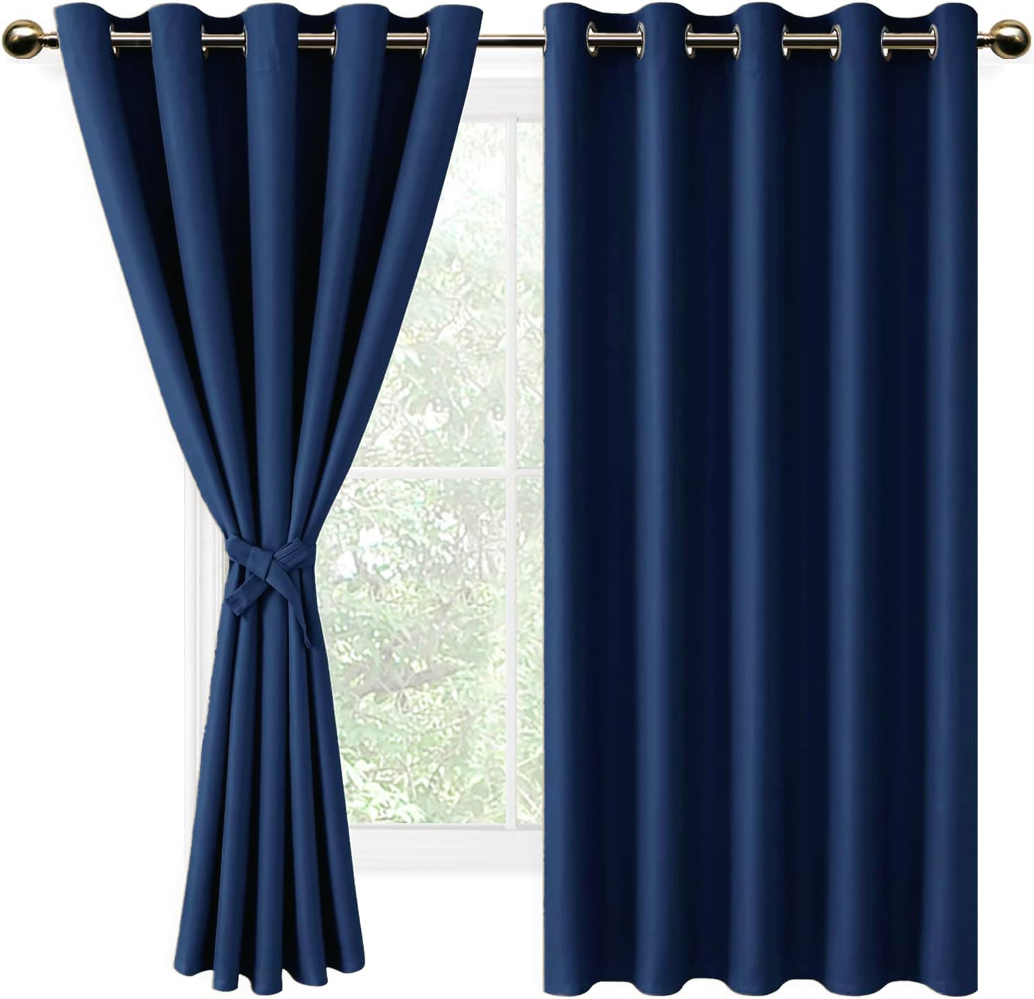 DWCN Blackout Curtains with Tiebacks for Bedroom Thermal Insulated Solid Eyelet Curtains for Living Room,2 Panels,66" Wide x 72" Drop,Dark Blue
