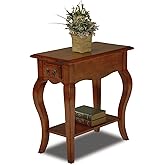 Leick Home 9018-BR One Drawer French Cabriole Leg Side Table with Shelf, Brown Cherry