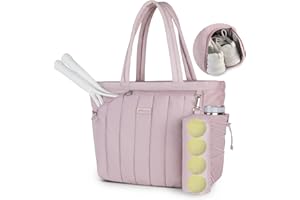 MOVKER Tennis Tote Bag with Shoe Compartment for Women Men Fits 2-4 Rackets Lightweight and Stylish Quilted Design