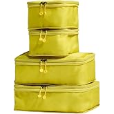 Antler Compression Packing Cubes, Set of 4, Gorse Yellow | Travel luggage organizer, strong zips, mesh windows, 1 large, 1 medium &amp; 2 small, storage bags for suitcases &amp; backpacks