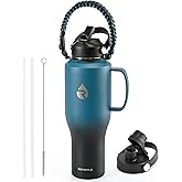 RAYMYLO Insulated Water Bottle 40oz (Cold for 48 Hrs), Stainless Steel Water Bottle with Handle & Straw Lid & Paracord Handle, Triple Wall Vacuum Leakproof Travel Flask, Fit in Any Car Cup Holder