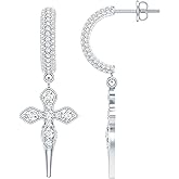 Certified Moissanite Cross Earrings in Silver, D-Vs1 Quality, Moissanite Catholic Drop Earrings - With Jewelry Box
