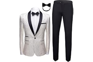 Mgnaie Mens 2 Piece Floral Tuxedo Jacket Paisley Shawl Lapel Suit Blazer Jacket for Dinner,Prom,Wedding