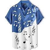 DADDYLOCO Musical Notes Print Button Down Shirt, Funny Tops, Beach Vacation Music Short Sleeve, Funny Tops