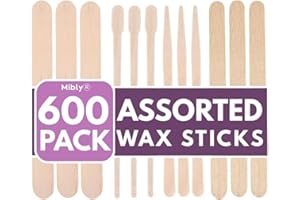 Mibly 4 Style 600 Pcs Assorted Wooden Wax Sticks for Body Legs Face Small Medium Large Sizes Eyebrow Waxing Applicator Spatulas for Hair Removal or Wood Popsicle Craft Sticks (Mix Sticks Pack of 600)