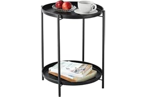 MELUVICI Melucivi Patio Side Table 2-Tier, Outdoor Side Table Waterproof Round Metal Steel Side Table, Portable Outdoor and Indoor End Table, Black