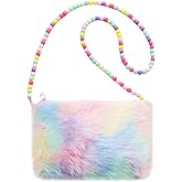 Kids Girls Fluffy Crossbody Purse Fuzzy Bag Plush Tie Dye Rainbow Shoulder Bag Handbag Wallet