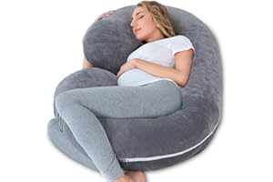 INSEN Pregnancy Pillow,Maternity Body Pillow with Velvet Cover,C Shaped Body Pillow for Sleeping (Grey)