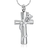 constantlife Cross Urn Necklace for Ashes Cat Butterfly Cremation Jewelry for Women Men Memorial Pendant Chain Human Pet Ashes Holder