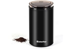 K KITCHENTOUR KitchenTour Electric Coffee Bean Grinder with 30g/6 Cup Capacity, Spice Grinder with 150W, Herb Grinder with 304 Stainless Steel Blades for Kitchen Home Food Nut Pour Over - Black