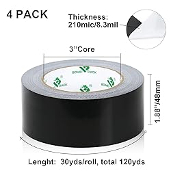 BOMEI PACK 4Pack Black Heavy Duty Duct Tape, 1.88