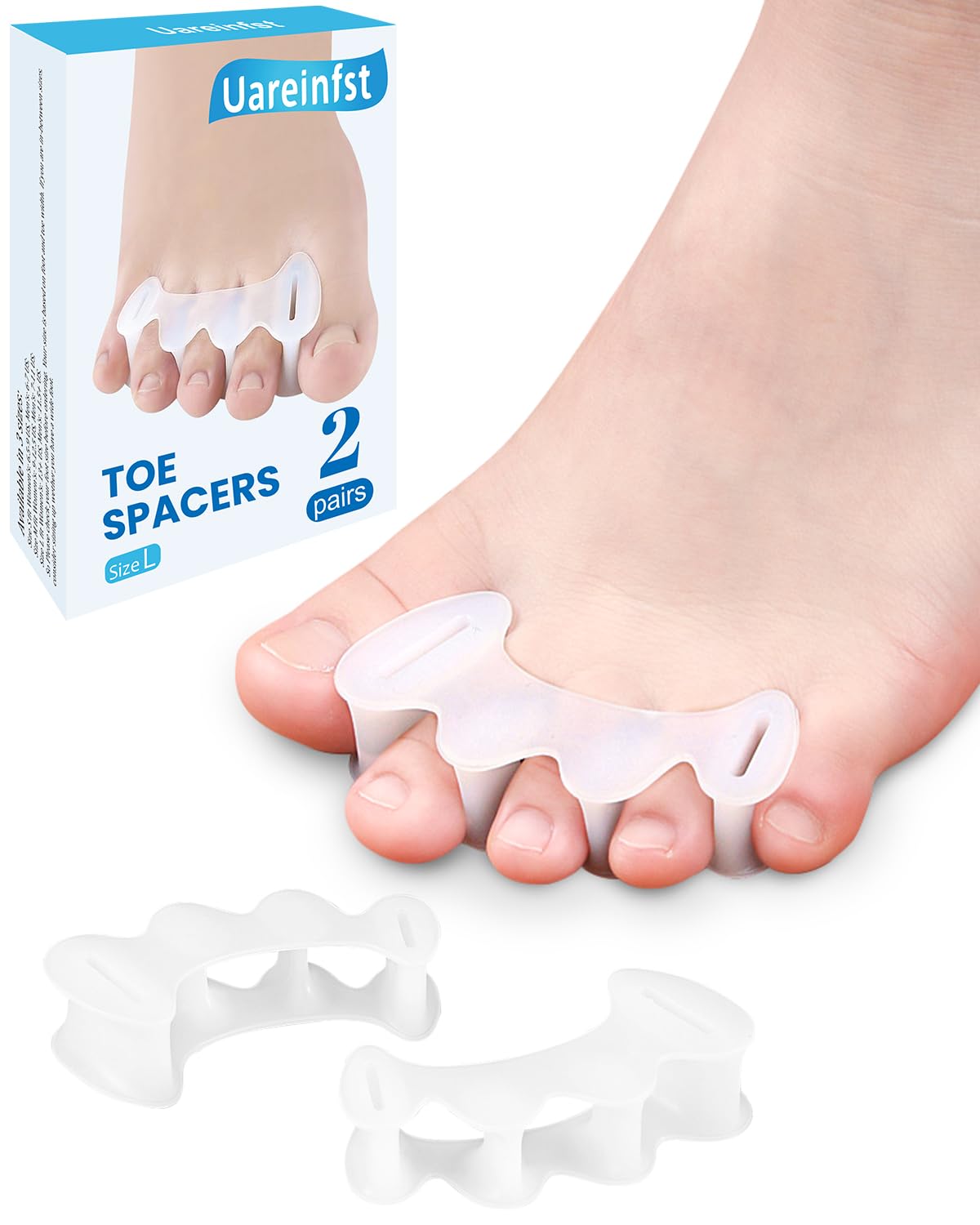 Uareinfst Toe Separators Podiatry Essentials Toe Spacers for Women Men Bunion Corrector, Silicone Toe Spreader Toes Straightener for Hammer Toes, Bunion Toe Separators for Feet Barefoot Athletic (L)