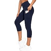 THE GYM PEOPLE Thick High Waist Capris Yoga Pants with Pockets, Tummy Control Workout Running Yoga Leggings for Women