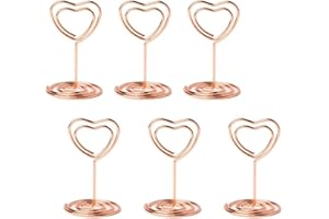 Jofefe 20pcs Mini Place Card Holder, Table Number Holders, Table Card Holders, Table Number Stands, Wire Table Picture Photo Holder with Heart Shaped Menu Clips for Wedding Favors (Rose Gold)