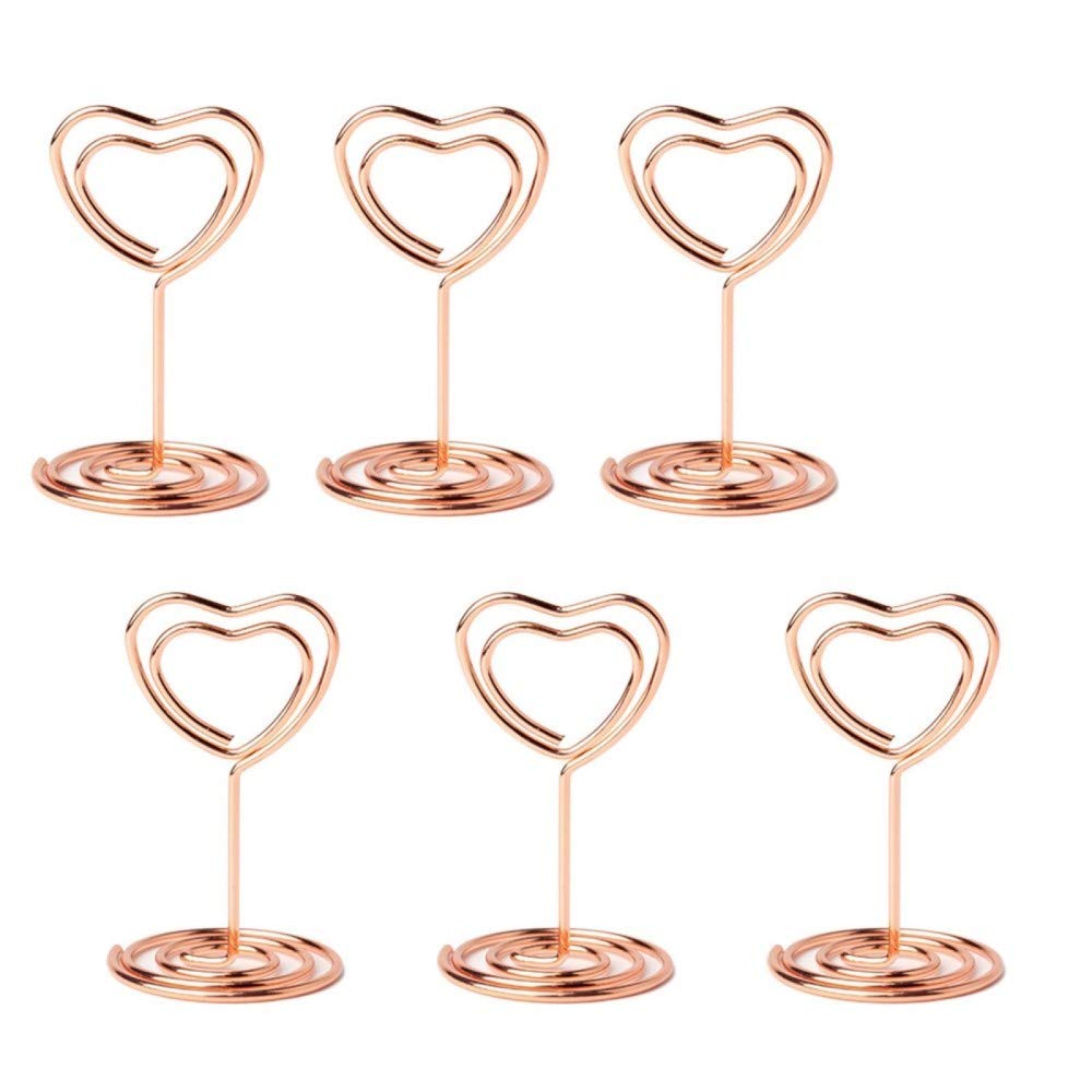 Jofefe 20pcs Mini Place Card Holder, Table Number Holders, Table Card Holders, Table Number Stands, Wire Table Picture Photo Holder with Heart Shaped Menu Clips for Wedding Favors (Rose Gold)