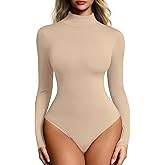 Mobeso Women’s Mock Turtleneck Bodysuit Long Sleeve, Double lined Body suit Top Suitable for Going out
