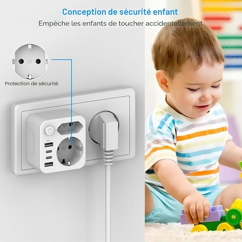 multiprise avec 4 blocs d'alimentation, prises USB C, 2 adaptateurs USB-C — photo 6 sur 7