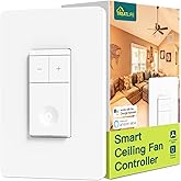 TREATLIFE Smart Ceiling Fan Control, 4 Speed Fan Switch for Ceiling Fan, Neutral Wire Required, Smart Home Device Works with 