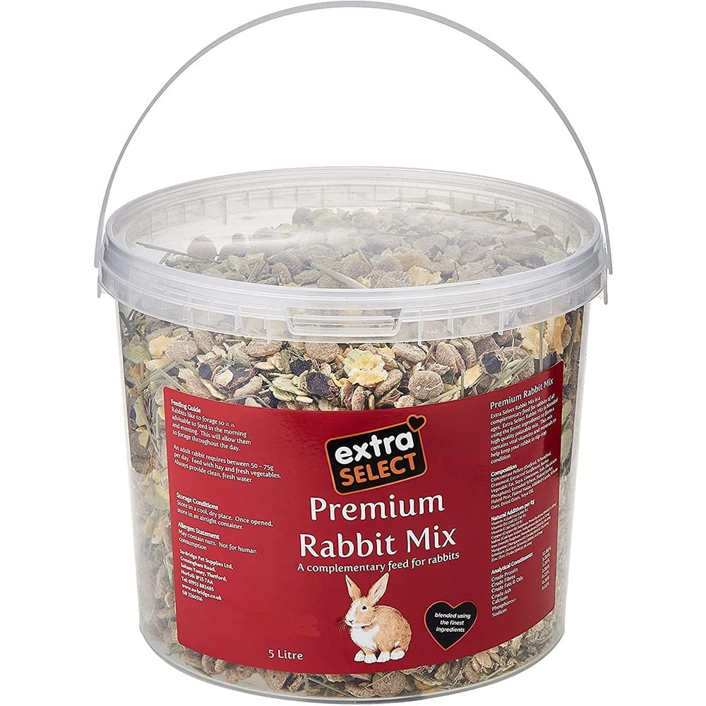 Extra Select Premium Rabbit Mix Bucket 5L - Balanced Complementary Feed with Pellets, Forage, Vitamins & Minerals (Packaging may vary)
