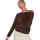 SKAYS Off The Shoulder Sweater Women, Shoulder Slouchy Knit Pullover, Solid Asymmetrical Neck Drop Shoulder Sweater