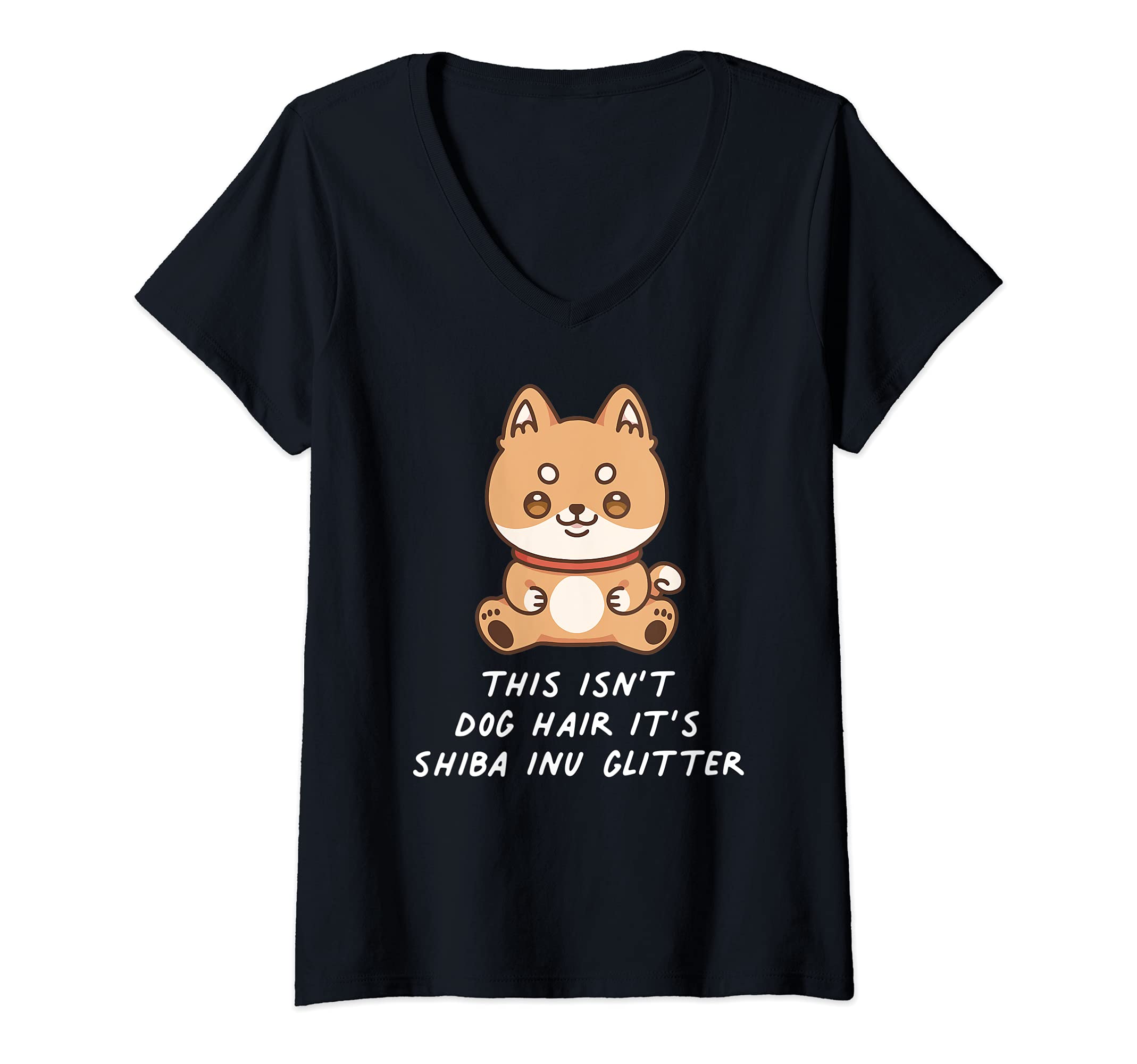 Womens This Isn't Dog Hair It's Shiba Inu Glitter Kawaii Japanese V-Neck T-Shirt