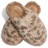 PXPUIQ Fuzzy Leopard Print Slippers - Cozy House Shoes for Women, Soft Plush Indoor/Outdoor Winter Slides, Comfortable Non-Slip Warm Home Shoes, Trendy Animal Print Fashion