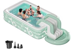 RUBYS BUNNY Inflatable Water Slide, Kiddie Pool, Inflatable Swimming Pool with Water Slide, 103'' X 69'' X 24'' Thickened Family Swimming Pool for Toddlers, Inflatable Air Pump, Water Slide