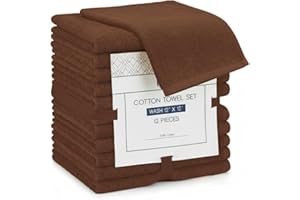 Linteum Textile Supply Premium 12x12 Washcloth (Chocolate) – 100% Ring Spun Cotton Zero Twist Towels | Absorbent, Quick Dry, Durable for Bathroom, Spa, Gym (12 Pack)