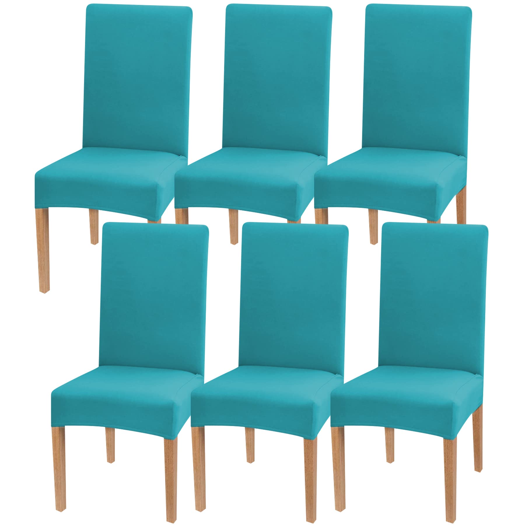 Newthinking Stretch Chair Covers for Dining Room, High Back Dining Chair Covers, Removable and Washable Full Wrap Elastic Chair Cover for Hotel, Wedding, Kitchen, Dining Room (Peacock Blue, 6 Pack)