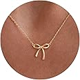 HANLI Gold Necklace for Women - Bow Necklace 14K Gold Plated Dainty Cubic Zirconia Bow Necklace Small Bow Necklace Trendy Necklaces for Women Minimalist Jewelry