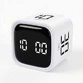 Pomodoro Timer Cube, Productivity Visual Timer Flip, 5/10/30/60 Min Preset Custom Countdown, ADHD Tool Rotating Countdown Stopwatch, Vibrate/High/Low Volume, for Study, Work, Game, Kitchen-White