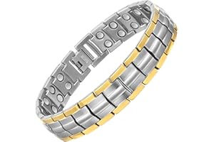 Willis Judd Mens Titanium Magnetic Bracelet Magnetic Bracelets for Men Adjustable Bracelet Length with Sizing Tool (Gold Silver)