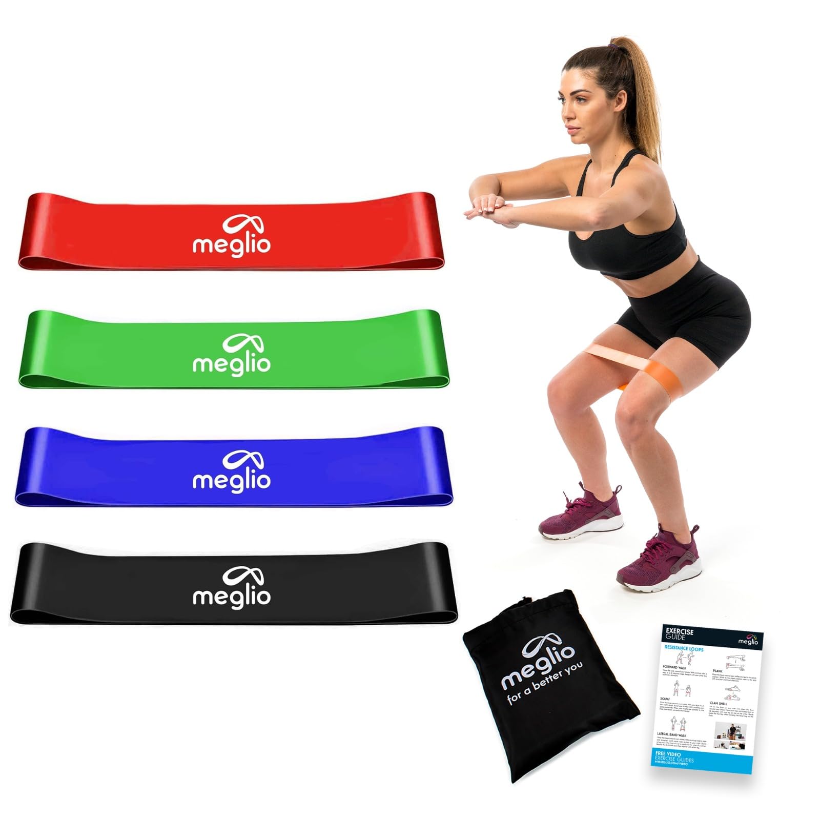 Meglio Loop Resistance Bands for Men & Women - Latex Free Elastic Exercise Bands for Fitness with 4 Different Resistance Level, Ideal for Home, Gym, Physiotherapy, Yoga & Pilates | (Pack of 4)