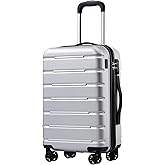 Coolife Luggage Suitcase Carry-on Spinner TSA Lock USB Port Expandable (only 28’’) Lightweight Hardside Luggage (Silver, S(20in_carry on))