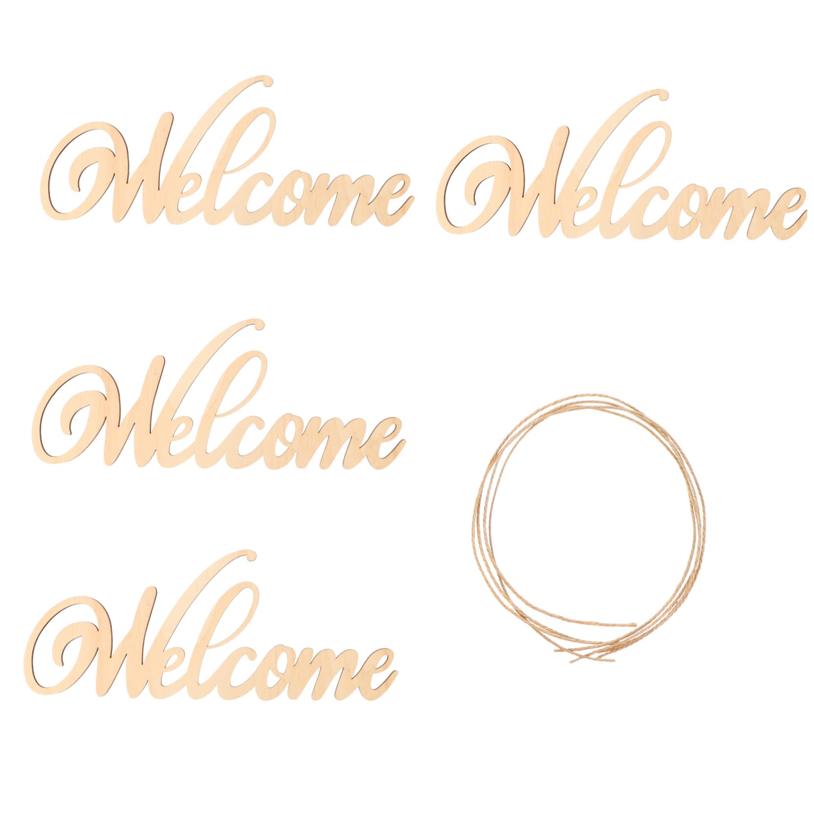 Amosfun 4Pcs Wooden Sign Cutout Wall Decor Unfinished Wooden Letters DIY Block Words Sign Door Art Decoration(Welcome)