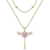 TANTIUE Letter Heart Necklace for Women Angel Wings Necklace 14K Gold Plated Name Initial Layered Necklace Zirconia Pendant Love Symbol Necklace Jewelry Gifts for Women