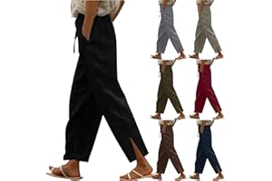 TXGMNA Cotton Linen Pants for Women Casual Loose Flowy Palazzo Pants Drawstring Waist Trousers Summer Beach Vacation Outfits