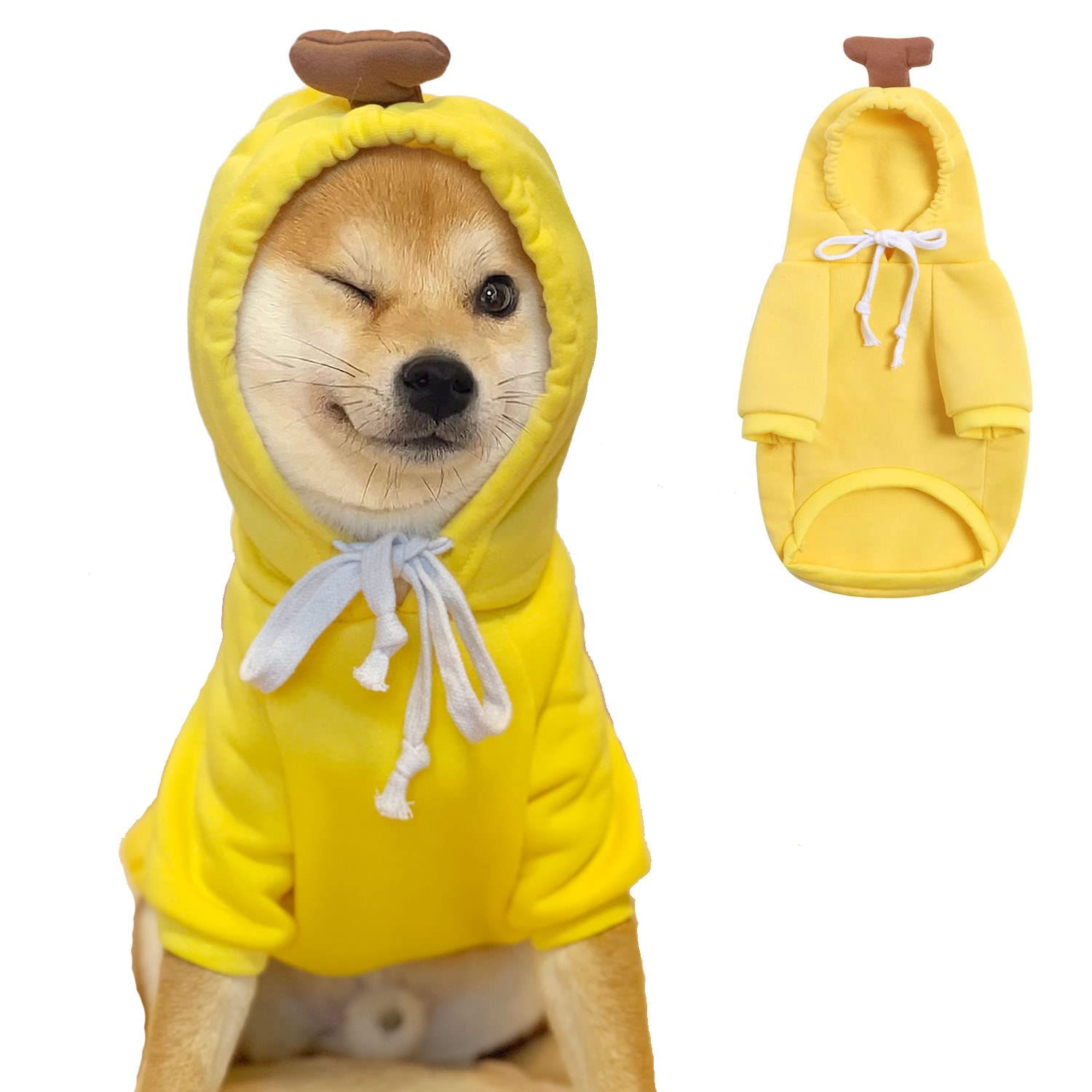 Pet Clothes, Dogs Hooded Sweatshirt Fruit Warm Coat Sweater Cold Weather Costume for Puppy Small Medium Large Dog (L, Yellow Bandana) — image 1