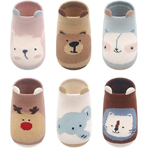 6 Pairs Baby Non Slip Grip Ankle Socks with Non Skid Soles for Infants Toddlers Newborn Boys Girls Gift