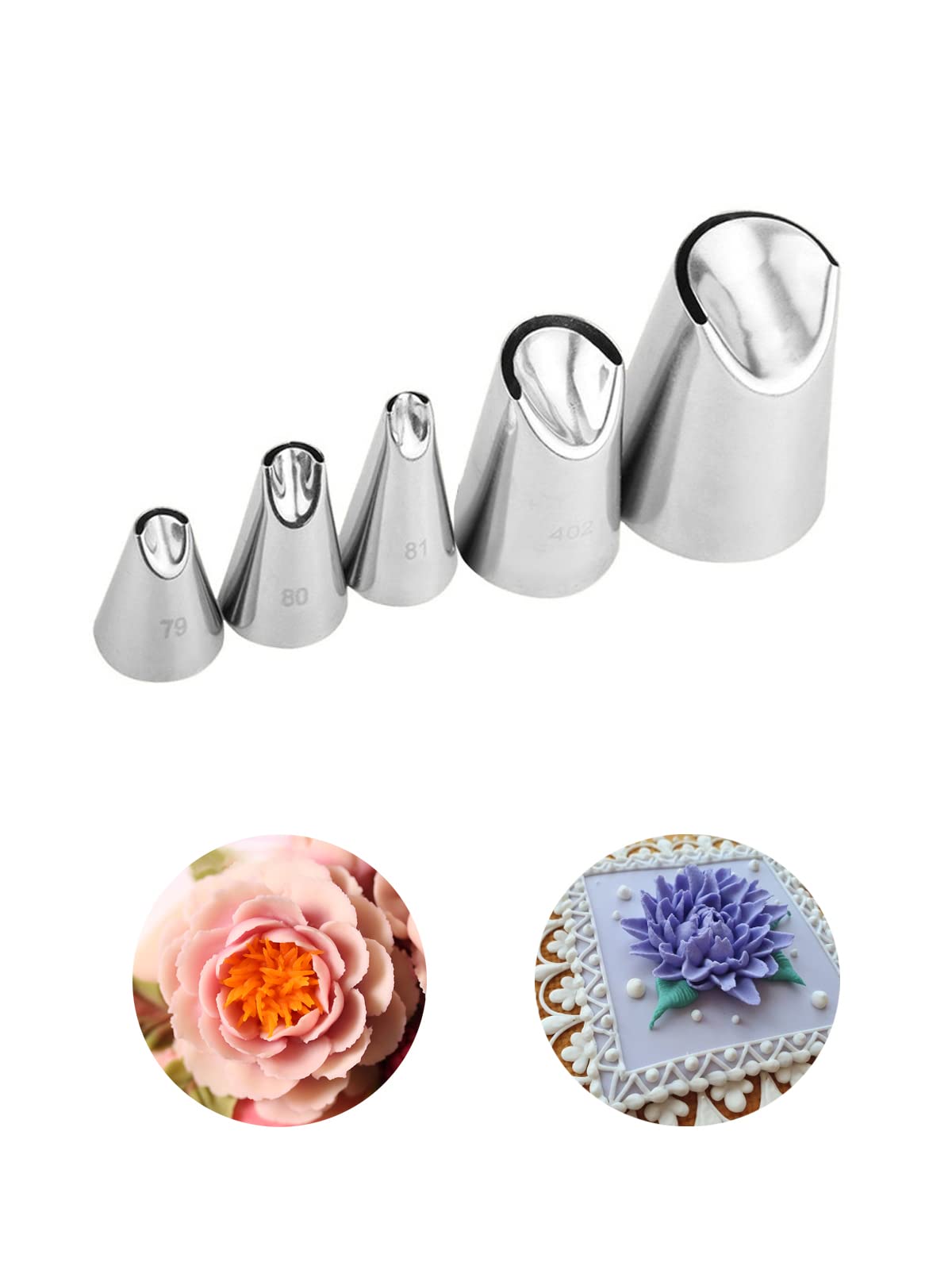 Chrysanthemum Piping Nozzle,Rose Flower Piping Nozzles Set,Tulip Icing Nozzle for Buttercream Decoration,Icing Piping Pastry Nozzles for Cake Cupcake Decorating,5 Pcs