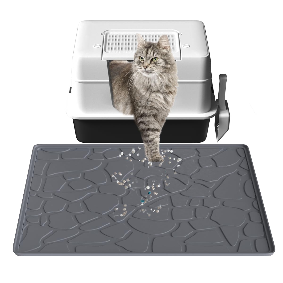 Photo 1 of Small Silicone Cat Litter Mat for Cat Litter Box, 22.8" X 17.3" Marble Pattern Waterproof Litter Box Mat for Litter Trapping, Soft & Durable Silicone Pad for Floor, Non-Slip, Easy to Clean, Grey