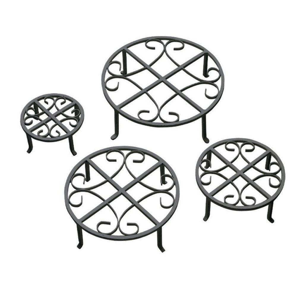 Red Carpet Studios Set of Four Round Black Iron Plant Stands Scroll Pattern