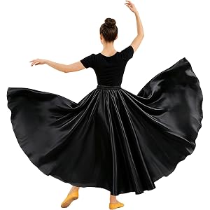 MehelloFeather Womens Satin Long Maxi Dance Skirt with 360 & 540 Degrees for Performance Daily Wear