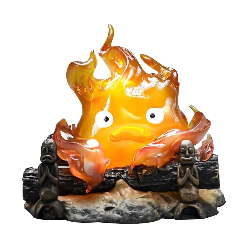 Vmxlso Cartoon Calcifer Lamp, Cute Flame Night Light, Flickering Flame Lights, 12cm Desktop Action Figures Resin Statue, Atmosphere Lamp for Collection, Decoration and Camping