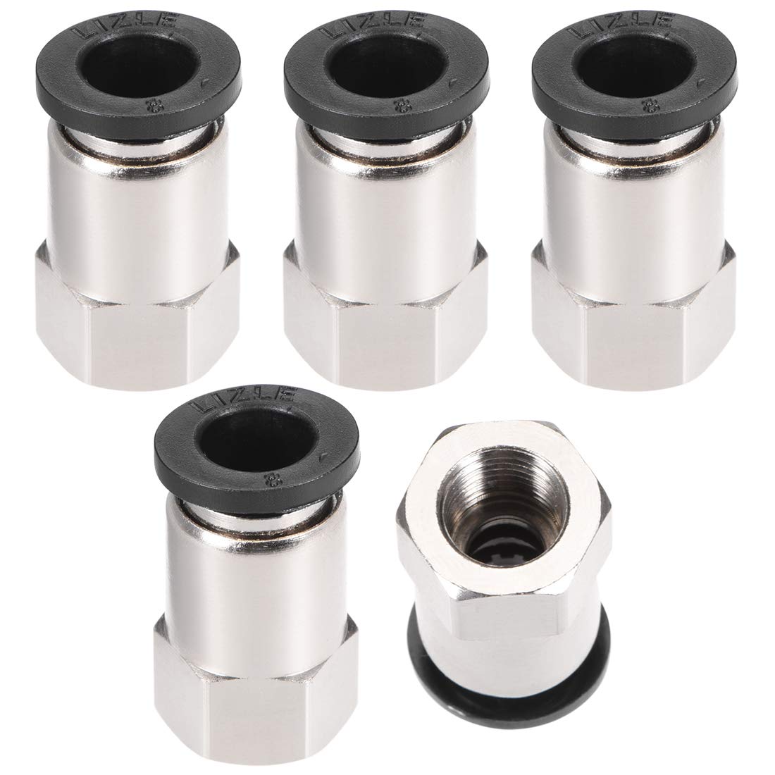 sourcing map Push to Connect Tube Fitting Adapter 8mm Tube OD x 1/8BSPT Female Straight Pneumatic Connecter Connect Pipe Fitting Silver Tone 5pcs