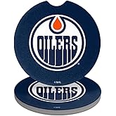 Edmonton Oilers Logo Car Coasters, Pack of 2, 2.5" Ceramic Stone, Drink Coaster for Cup Holders with Finger Notch