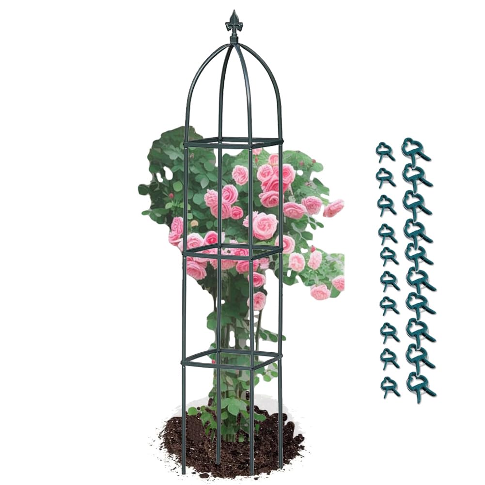 Photo 1 of Garden Trellis for Climbing Plants Outdoor - Powder-Coated Steel 63" Metal Trellis Towering Plant Support - Heavy Duty Obelisk Trellis for Climbing Vine, Vegetables & Flowers,Deep Green