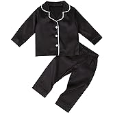 Kids Baby Girl Boy Satin Pajamas Set Button Down Sleep Shirt Top+Long Pants Bottoms Sleepwear Loungewear Clothes