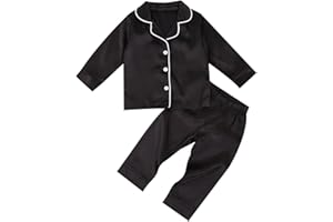 SAYOO Kids Baby Girl Boy Satin Pajamas Set Button Down Sleep Shirt Top+Long Pants Bottoms Sleepwear Loungewear Clothes