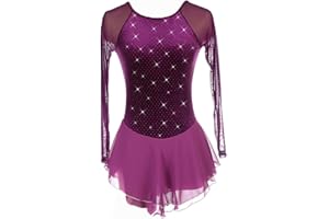 LIUHUO Figure Skating Dress Girls Purple Panty Setted Rhinestones Long Sleeves Women Skate Dance Costumes
